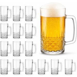 Beer Mugs For Freezer, 20oz Heavy Glass Mugs with Handles Set of 16