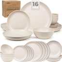 Grow Forward 16-piece Premium Wheat Straw Dinnerware Sets for 4 - Unbreakable Dishwasher & Microwave Safe Plastic Plates and Bowls Sets - Patio, Outdoors, RV, Camping Dishes - Sahara