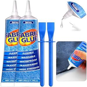 Jevvu Fabric Glue Permanent, 100ml Strong Fabric Adhesive for Clothes, Permanent Washable Material Repair Glue for Fabric, Crafts DIY, Upholstery, Textiles, Felt and Badges, Doll Repair (100ml), Set of 2