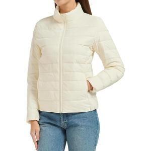Women's Quilted Lightwight Puffer Jacket, Down Jacket Coats with Pockets, Portable Winter Coat with Storage Bag, Apricot, No Size