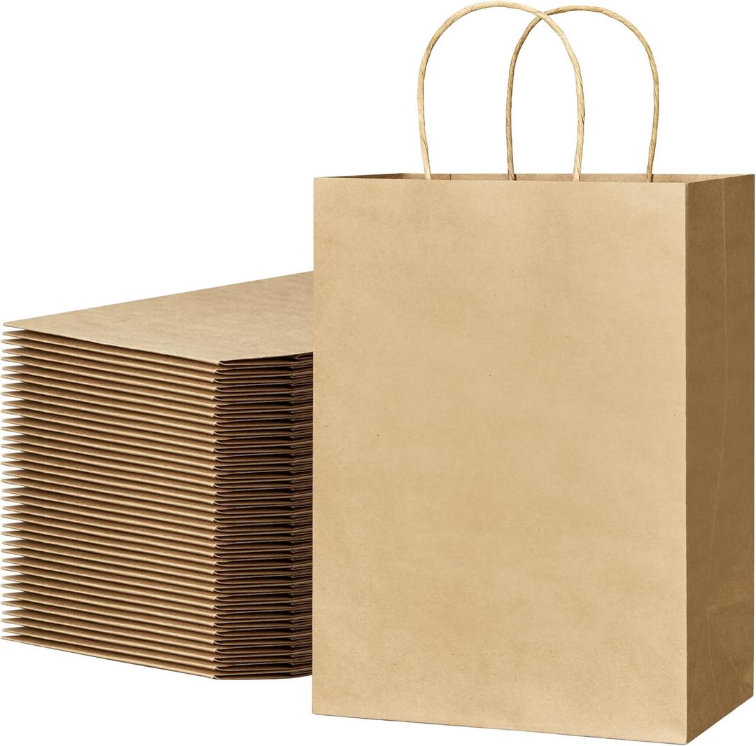 ECOEXTRA Gift Bags 100Pcs Brown Paper Bags with Handles Bulk 8x4.5x10.8 Inch Paper Gift Bag Medium Size, Kraft Paper Bag, Grocery Shopping Retail, Birthday Party Favors Wedding Sacks