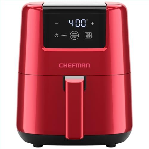 CHEFMAN 2 Qt Mini Air Fryer – Digital Space-Saving Compact Air Fryer with Nonstick and Dishwasher Safe Basket, Quick & Easy Meals in Minutes, Features Digital Timer and Shake Reminder – Red