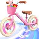 Toddler Balance Bike for 2-5 Year Old,Kids Balance Bike with Fender,Kids Bicycle for 2 3 4 5 Years Old Boy Girl Birthday Christmas Toy Gift,Adjustable Seat/Handlebar,Flat-Free LED Tires,10Min Assembly (Pink)