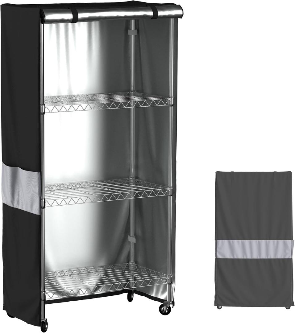 Wire Shelf Cover, 600D Heavy Duty Waterproof Dustproof Standing Shelf Units Cover, Storage Rack Cover with Zipper for Metal Shelving (48" W x 18" D x 72" H) (Black & Grey)