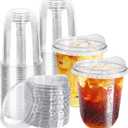 50 Pack Clear Plastic Cups with Strawless Sip Lids,16OZ Disposable Iced Coffee Cups,To Go Cup with Sip Through Lid for Smoothie,Bubble Tea,Cold Beverage,Wedding Party Drinks