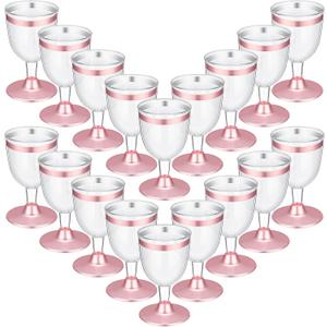 48 Pcs Disposable Plastic Wine Glasses 5 oz Party Wine Cups Hard Plastic Drinking Glasses with Stem Stackable Stemmed Goblets for Champagne Dessert Wedding Home Toasting(Pink Rim)