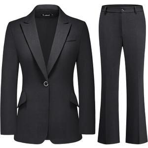Women's Suit 2 Piece Set Pinstripe Blazer and Bootcut Dressy Pants Set for Work Office Business Outfits (X-Large, Black)