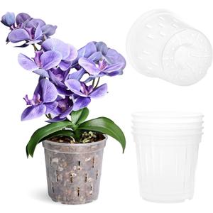 TRUEDAYS 4 Pack Orchid Pots with Holes, 6 Inch Clear Plastic Pots for Plants, Flowers