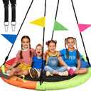 Tree Swing, Saucer Swing, 60 inch Large for Family, with Adjustable Hanging Straps, for Backyard Outdoor, Multicolor, Circle Round Disc, Gifts for Kids