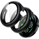 JETech Case with Screen Protector for Google Pixel Watch 3 (2024) 45mm, Built-in 9H Tempered Glass Film Hard PC Bumper Full Coverage Protective Cover, 2-Pack (Black)