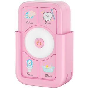 Timer for Kids Brushing: 2 Minutes Teeth Brush 20 Seconds Hand Washing 5 Min Toilet 15 Min Shower, Time Management Tool for Children - Pink