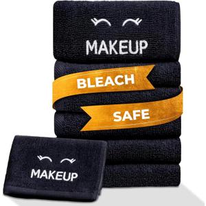 White Classic Bleach Safe Black Makeup Washcloths for Face Cleansing, 6 Pack - Super Soft Luxury Cotton Black Makeup Towels, Highly Absorbent and Quick Dry, All Makeup Remover Cloth | 13 x 13