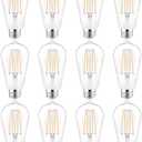 PARTPHONER LED Light Bulbs Dimmable Vintage Edison Bulb, E26 LED Bulb 60W Equivalent 720 Lumens, Warm White 2700K, ST58 Antique LED Filament Bulb CRI 85+, Clear Glass, Pack of 10