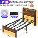 Twin Bed Frame with Charging Station and LED Lights,Heavy Duty Platform Beds Twin Size with Storage Headboard,USB Port,Rustic Wood and Strong Metal Support,No Box Spring Needed, Noise Free