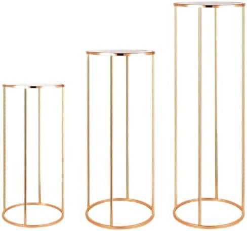 Lykvrii Cylinder Pedestal Stand for Party Metal 3pcs, Cilindros Para Decoraciones De Fiestas, Round Cake Pedestal Tables for Wedding Display, Ecent Decor, Floral Plant, Birthday Backdrop- Gold