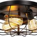 Farmhouse Flush Mount Ceiling Light Black Ceiling Light Fixtures 3-Light Industrial Flush Mount Ceiling Light Metal Cage Ceiling Lights for Kitchen Bedroom Living Room Hallway Foyer(E26 Base)