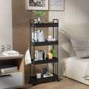 SOLEJAZZ Slim Rolling Storage Cart with Wheels 4 Tier Skinny Bathroom Storage Organizer Narrow Shelf Unit Thin Laundry Room Utility Cart for Bedside Kitchen Office Next to Fridge Small Places, Black