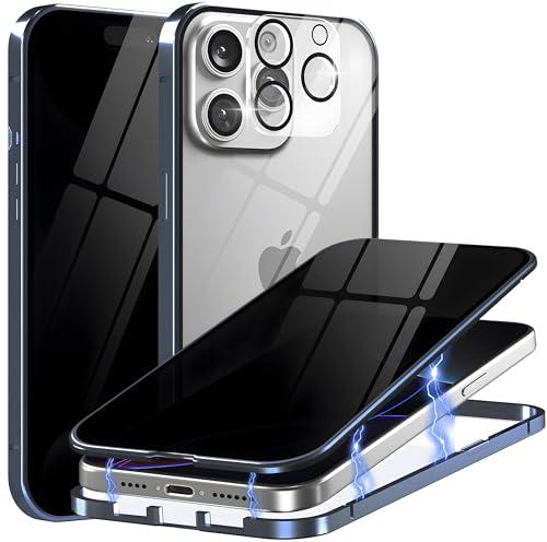 Privacy Magnetic Case for iPhone 16 Pro Max with Metal Titanium Frame Privacy Screen Protector & Camera Lens Protector, Magnetic Adsorption Double Sided Glass Case Anti Peep Anti Spy Phone Cover