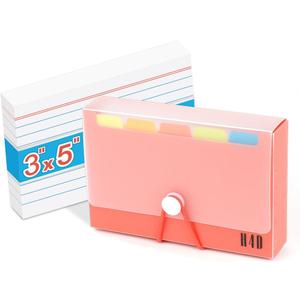 H4D 3x5 Index Card Case with 100 Heavyweight Ruled Index Cards and Dividers, Red