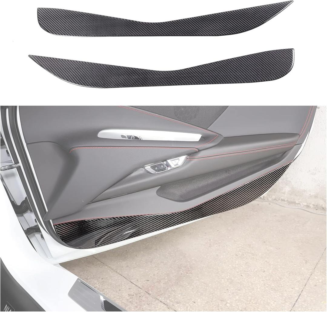Soft Carbon Fiber Car Door Anti Kick Panel Trim Sticker Compatible with Chevrolet Corvette C8 2020-2026, Inner Door Anti Kick Decorative Panel Protection Accessories 2Pcs (Black)