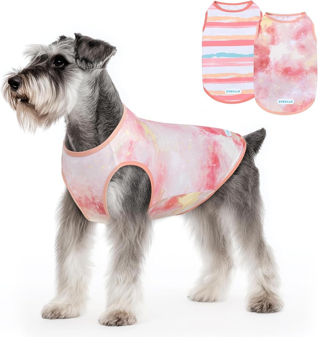 cyeollo 2pack Dog Cooling Shirt, Breathable Sleeveless Summer Clothes for Dogs, Intant Cool T Shirts for Small Dogs, Pink M