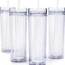 Maars Drinkware Double Wall Insulated Skinny Acrylic Tumblers with Straw and Lid, 16 oz. (4 pack, Clear)