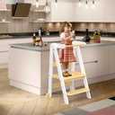 Mr IRONSTONE Foldable Toddler Step Stool, Toddler Kitchen Stool Helper with 3 Adjustable Height, Kids Step Stool Standing Tower for Counter Sink