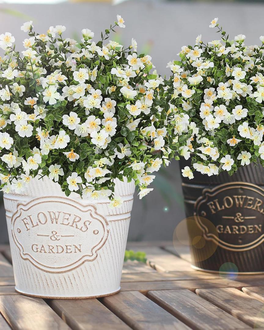 Artificial Flowers for Outdoors, 12 Bundles Fake White Flowers for Outdoor Planters, Faux Plants with Silk Flowers for Porch Decor Garden Patio Home Aesthetic