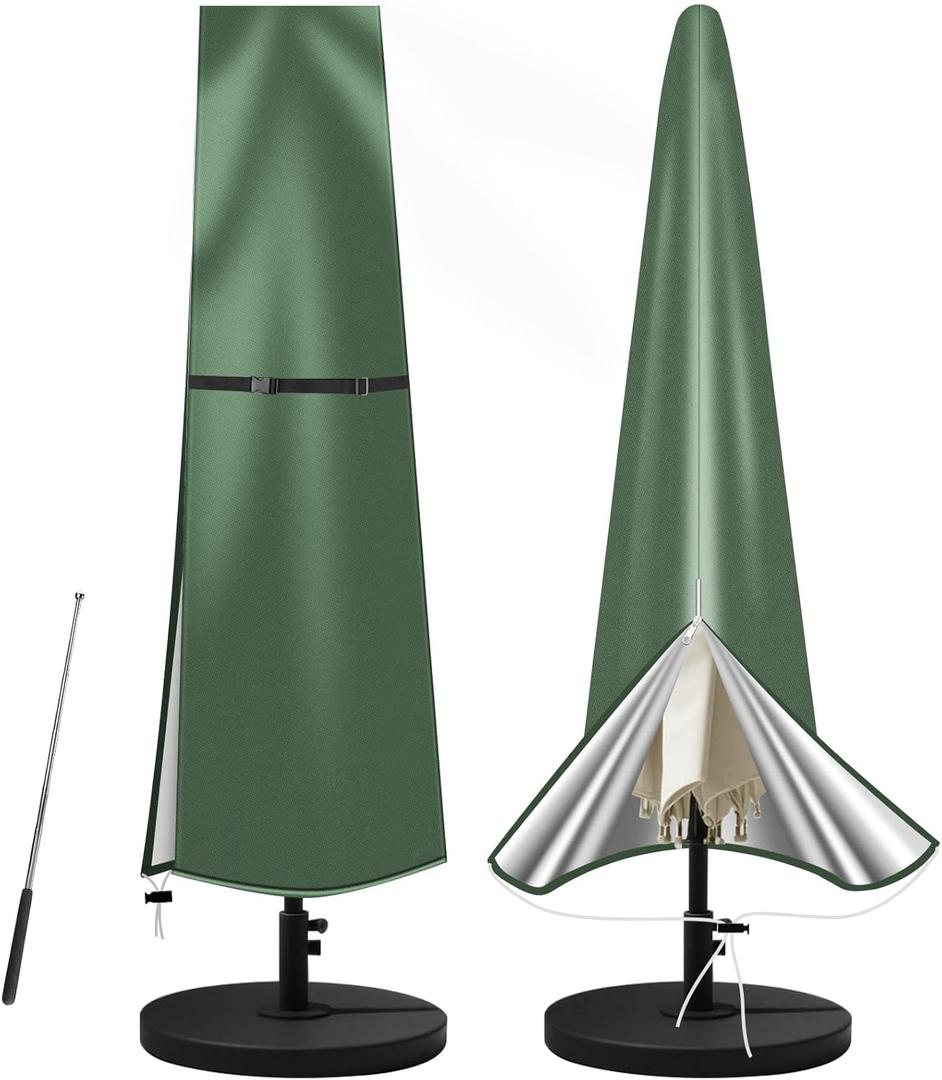 Neween Patio Umbrella Cover, Water Resistant Umbrella Covers for 7ft to 11ft Parasol Durable Outdoor Table Garden Market Parasol Protection with Zipper & Push Rod (Green)