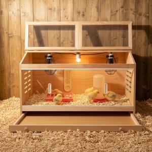 Large Drawers Brooder Box for Chicks Wooden Chicken Brooder Box, with 3 Heating Lamp,Smart Thermostat,Thermometer,Pre-Drilled Holes, 31.5 X 15.75 X 18.1 inches, Ducks, Quails, Hamsters