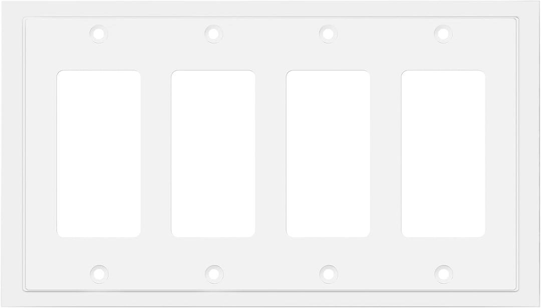 Modern Edge Decorative Wall Plate Switch Plate Outlet Cover, Durable Solid Zinc Alloy (Quad Decorator, White)