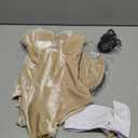 Anime Womens Bunny Girl Costume One Piece Bodysuit Halloween Cosplay Catsuit Bunny Headband Stockings Set (Small, Beige)