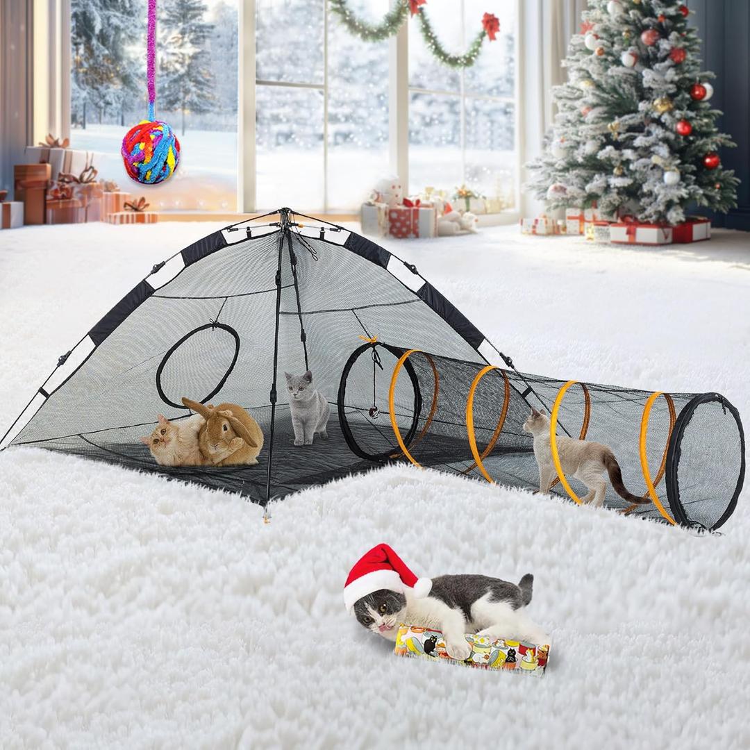 X-Large Outdoor Cat Enclosures(Portable Cat Tent, Tunnel, and Playhouse) Kitty Playpen, Outside Enclosure Play Tents for Cats, Rabbits,Dogs and Small Animals(with a Fashionable carrybag).