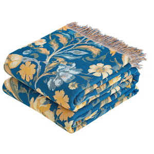 VANJOROY Boho Throw Blanket, 100% Organic Cotton Breathable Ultra Soft 60" x 80" Bed Quilt Blue Throw - All Season Bird Floral Rustic Farmhouse Decor Reversible Blanket for Couch Chair and Gift