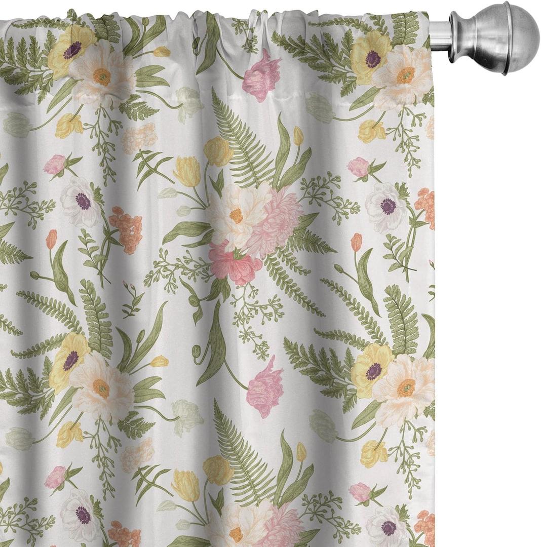 Ambesonne English Garden Curtains, Repetitive Floral Pattern with Vintage Different Flowers Bouquet, Window Treatments 2 Panel Set for Living Room Bedroom, Pair of - 28" x 84", Yellow Beige (28"W x 84"L (Pack of 2))