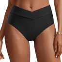Zmart Womens High Waisted Bikini Bottoms - V Cut Full Coverage Bathing Suit Swimsuit Bottom with Twist Front (Large, Black)