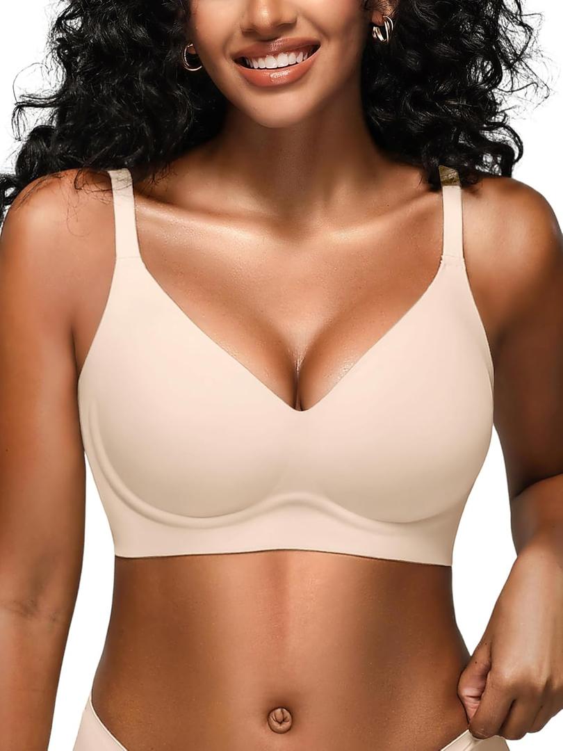 Wireless Jelly Bras for Women No Underwire - Seamless Padded T-Shirt Bralette with Support, Comfortable Everyday Bra (White, M)