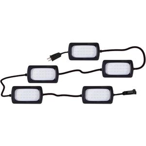 Owleye 50FT Led Work Light 85W 8000LM Waterproof Construction String Lights Linkable Temporary Work Lighting Outdoor Indoor Worklight (5 Light Heads) (50 Ft, 1 pack)