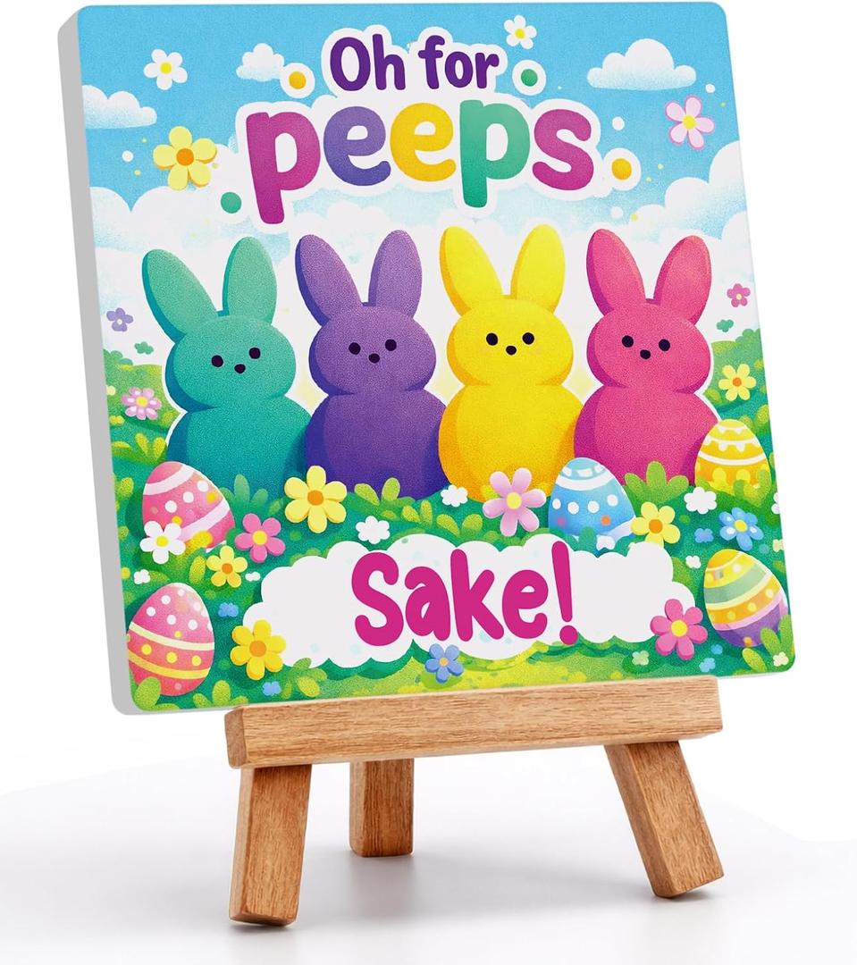 3 x Easter Bunny Decorations Decor - Ceramic Happy Easter Basket Stuffers Essentials Decoration, Rabbit Peeps Desk Sign Centerpieces for Home Table Tiered Tray Spring Farmhouse Oh for Peeps Sake