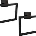 2 Pcs Square Towel Rings Black Hand Towel Holder Wall Mounted Hand Towel Rack Stainless Steel Kitchen Towel Holder Hand Towel Bar Bathroom Accessories for Towel Storage (Matte Black)