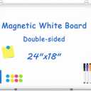WALGLASS Double-Sided White Board, 24" x 18" Dry Erase Board Magnetic Whiteboard for Wall, Hanging Mounted Whiteboard Silver Aluminium Frame for Home, School, Office, Kitchen