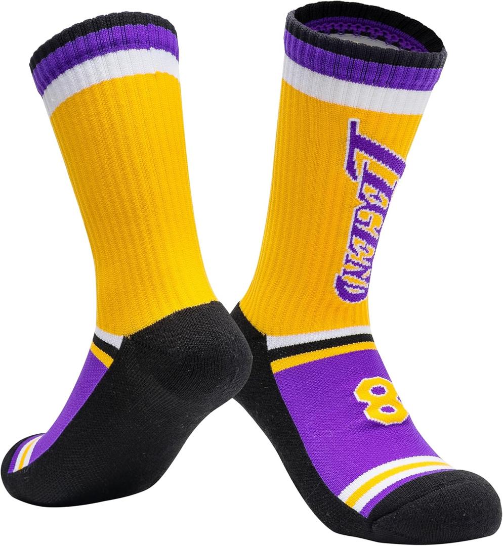 Boys Socks,Basketball Baseball Softball Football Athletic Socks Team Color Gifts for Youth Ages 8-12 (La-gold)