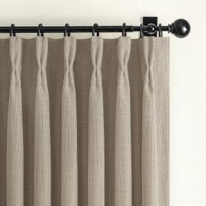 Blackout Memory Trained Pinch Pleated Curtains 84 Inch Length for Living Room, Country Taupe Natural Linen Thick Burlap Two Layer Heat Blocking Window Drapes for Bedroom 2 Panels Set 40"W x 84"L Birch