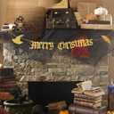 Leinuosen 47'' Magical Wizard Merry Christmas Banner Metal Merry Christmas Garland Sign Vintage Metal Happy Banner Party Decor for Xmas Holiday Birthday Party Supply Indoor Home Office Mantle Decor