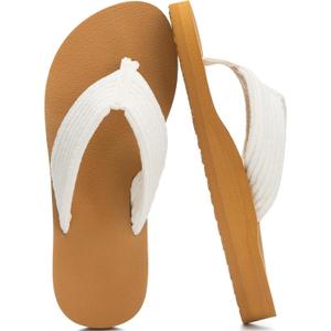 Flip Flops for Women With Arch Support Women's Sandals Comfortable Yoga Mat Corduroy Summer Beach Walking Thong Slides Shoes Slip On Indoor Outdoor (10.6, White Khaki)