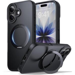for iPhone 17 Case with Stand Black, Fits MagSafe Ring, Military-Grade Drop Protection, Build in Kickstand,Slim Matte Finish Shockproof Phone Cover 6.3"
