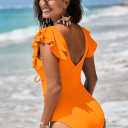 Sovoyontee Women's Ruffle One Piece Swimsuit Tummy Control Bathing Suits Drawstring Cutout V Neck Swimwear (Green, S)