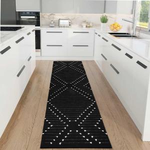 LIVEBOX Black Runner Rug for Kitchen, 2x8 Boho Washable Rug Runner for Hallway,Moroccan Cotton Long Entryway Area Rug Indoor Carpet for Bedroom Laundry Doorway Entry