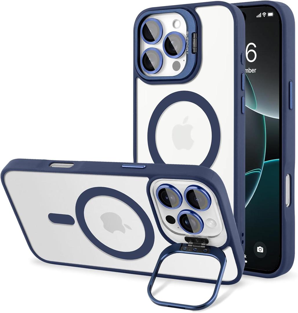 Magnetic Case for iPhone 16 Pro Max,Compatible with MagSafe,Camera Cover Kickstand,Clear Slim Shockproof Phone Case,Scratch-Resistant Anti-Yellowing Lightweight Durable Design,RoyalBlue