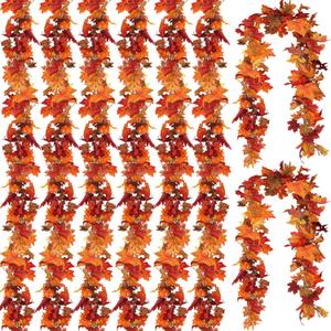 CQURE 8 Pack Fall Leaf Garland, Hanging Fall Vines Autumn Garland Artificial Maple Fall Leaves Thanksgiving Decor for Home Wedding Fireplace Party (47.2Ft)